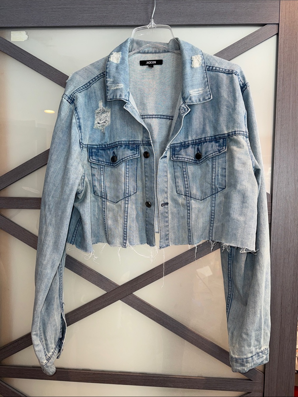 JACKSON Light Wash Distressed Cropped Denim Jacket